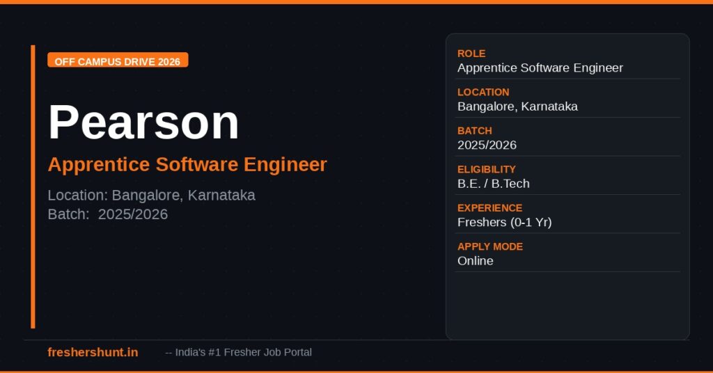 Pearson Off Campus Drive 2026 - Pearson Apprentice Hiring 2026 | Exciting Software Engineer Apprentice Role | Bangalore — Apply Now