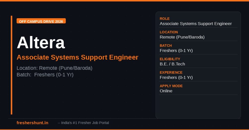 Altera Digital Health (Harris Computer) Off Campus Drive 2026 - Altera Off Campus Drive 2026 | Associate Systems Support Engineer | Pune/Baroda — Apply Now