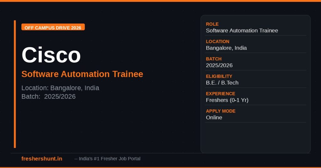 Cisco Systems Off Campus Drive 2026 - Cisco Off Campus Drive 2026 | Software Automation Trainee | Bangalore — Apply Now