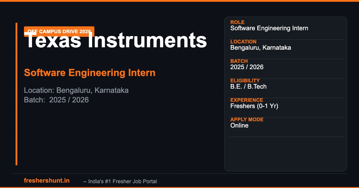 Texas Instruments Off Campus Drive 2026 - Texas Instruments Internship 2026 | Software Engineering Intern | Bengaluru — Apply Now