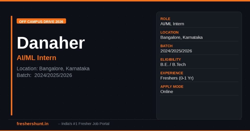 Danaher (Beckman Coulter India) Off Campus Drive 2026 - Danaher Off Campus Drive 2026 | Intern AI/ML | Bangalore — Apply Now