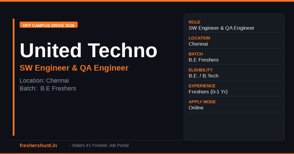 United Techno (IT Services, Data Management & AI Solutions) Off Campus Drive 2026 - United Techno Off Campus Drive 2026 | Trainee Software Engineer & QA Engineer (6 Openings) | Chennai — Apply Now