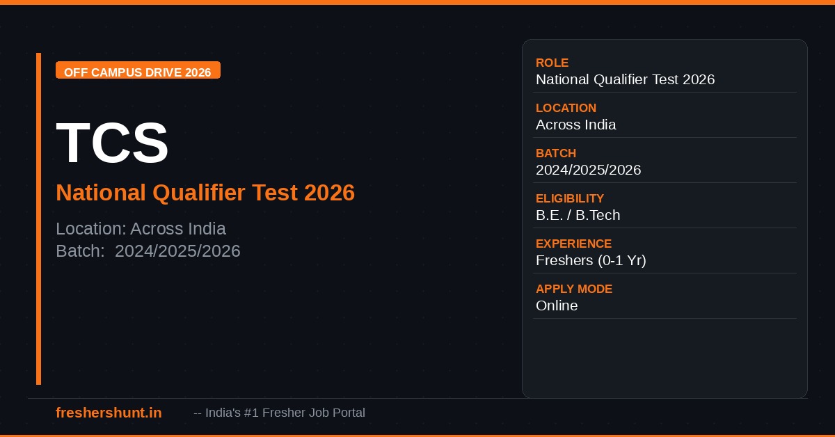 TCS NQT 2026 | National Qualifier Test Registration | Freshers Off Campus Drive 2026 - TCS NQT 2026 | National Qualifier Test Registration | Freshers Hiring — Apply Now