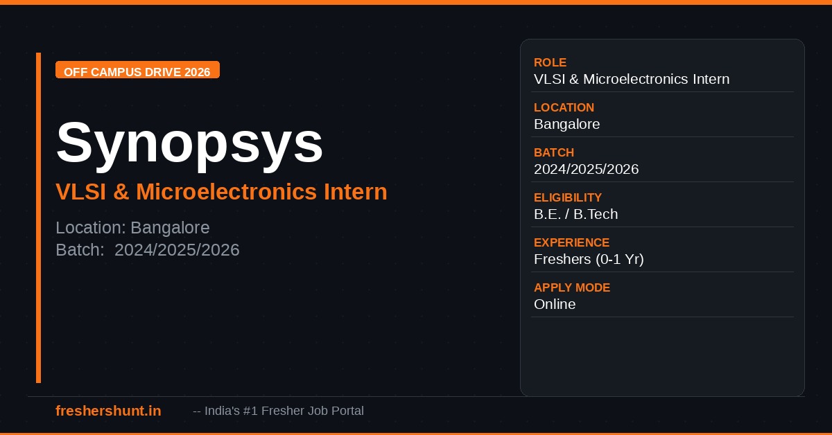 Synopsys Off Campus Drive 2026 - Synopsys Internship 2026 | VLSI & Microelectronics Intern | Bangalore — Apply Now