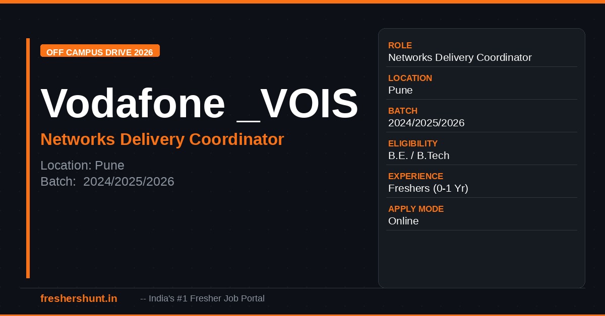 Vodafone (_VOIS – Vodafone Intelligent Solutions) Off Campus Drive 2026 - Vodafone Off Campus Drive 2026 | Apprentice Networks Delivery Coordinator | Pune — Apply Now