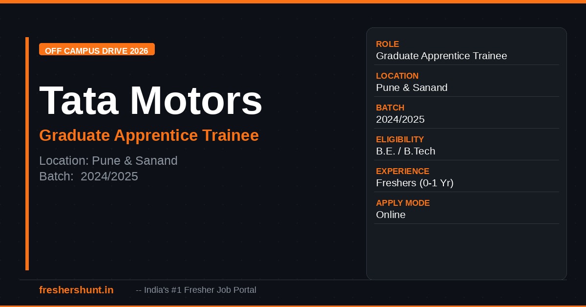 Tata Motors Off Campus Drive 2026 - Tata Motors Off Campus Drive 2026 | Graduate Apprentice Trainee | Pune — Apply Now