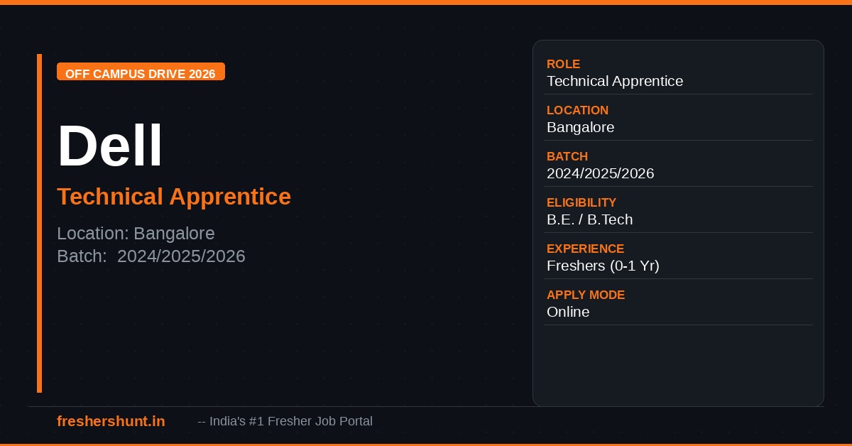 Dell Technologies Off Campus Drive 2026 - Dell Off Campus Drive 2026 | Technical Apprentice | Bangalore — Apply Now