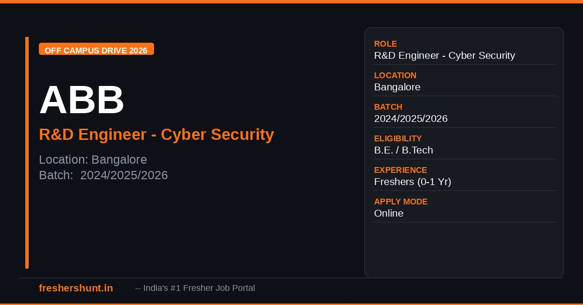 ABB (Process Automation) Off Campus Drive 2026 - ABB Off Campus Drive 2026 | R&D Engineer Cyber Security | Bangalore — Apply Now