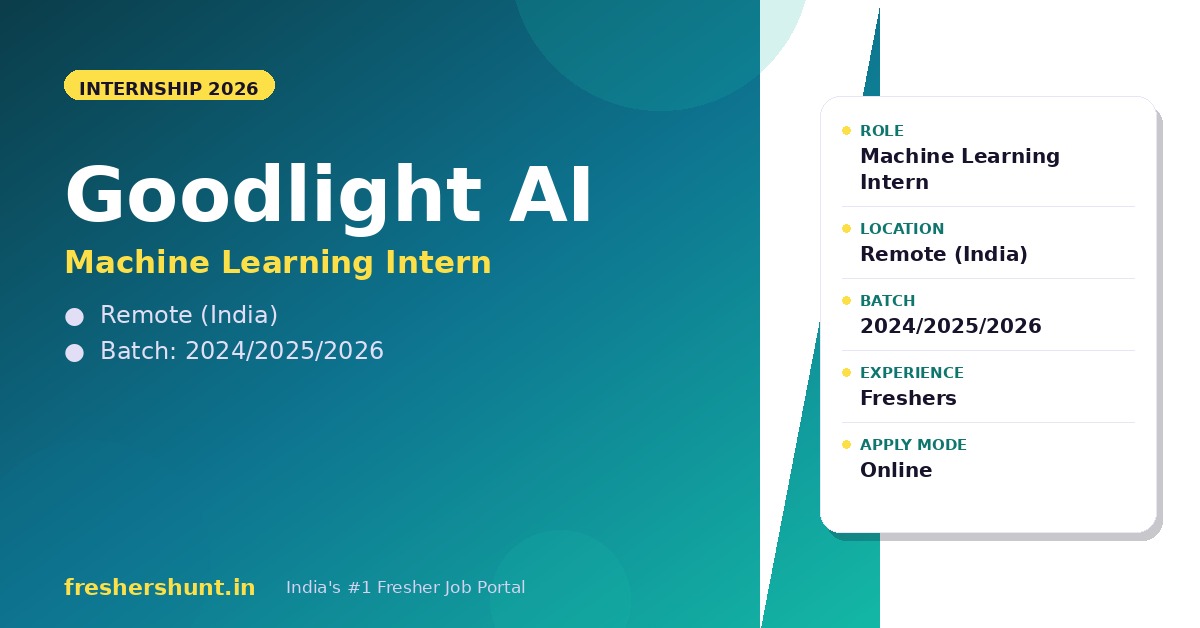 Goodlight AI Off Campus Drive 2026 - Goodlight AI Internship 2026 | Machine Learning Intern | Remote — Apply Now