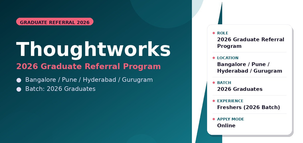 Thoughtworks Off Campus Drive 2026 - Thoughtworks Referral Program 2026 | 2026 Graduate Hiring | Bangalore, Pune, Hyderabad — Apply Now