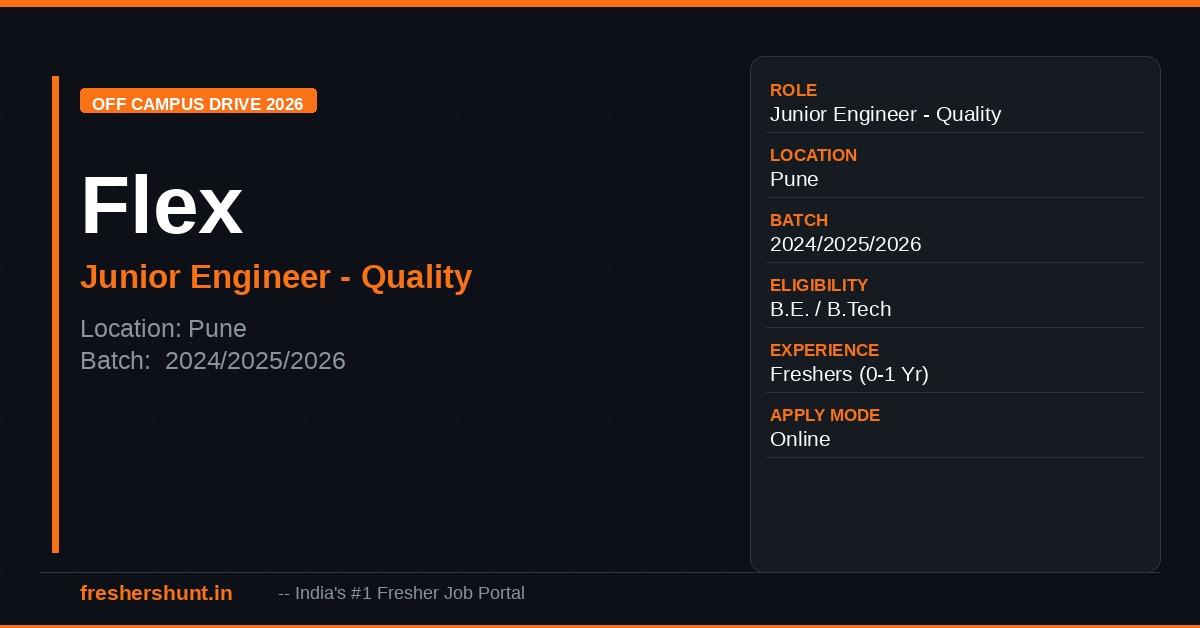 Flex Off Campus Drive 2026 - Flex Off Campus Drive 2026 | Junior Engineer Quality | Pune — Apply Now