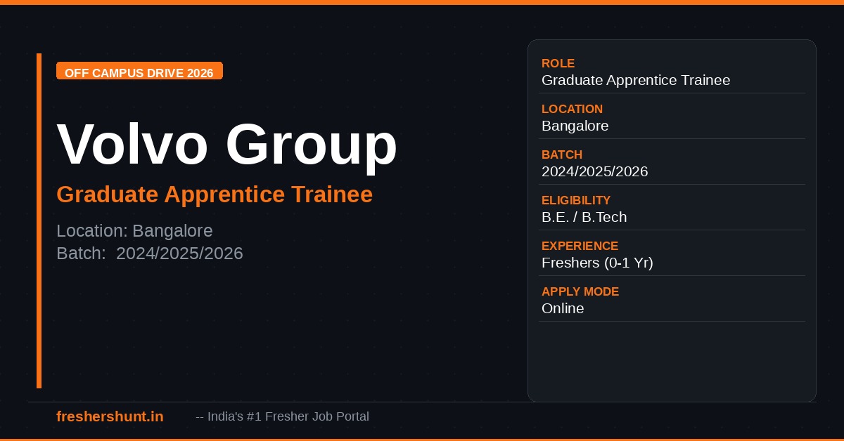 Volvo Group Off Campus Drive 2026 - Volvo Graduate Apprentice Trainee 2026 | Off Campus Drive | Bangalore — Apply Now