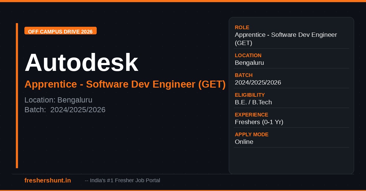 Autodesk Off Campus Drive 2026 - Autodesk Data Engineering Apprentice 2026 | Off Campus Drive | Bengaluru — Apply Now