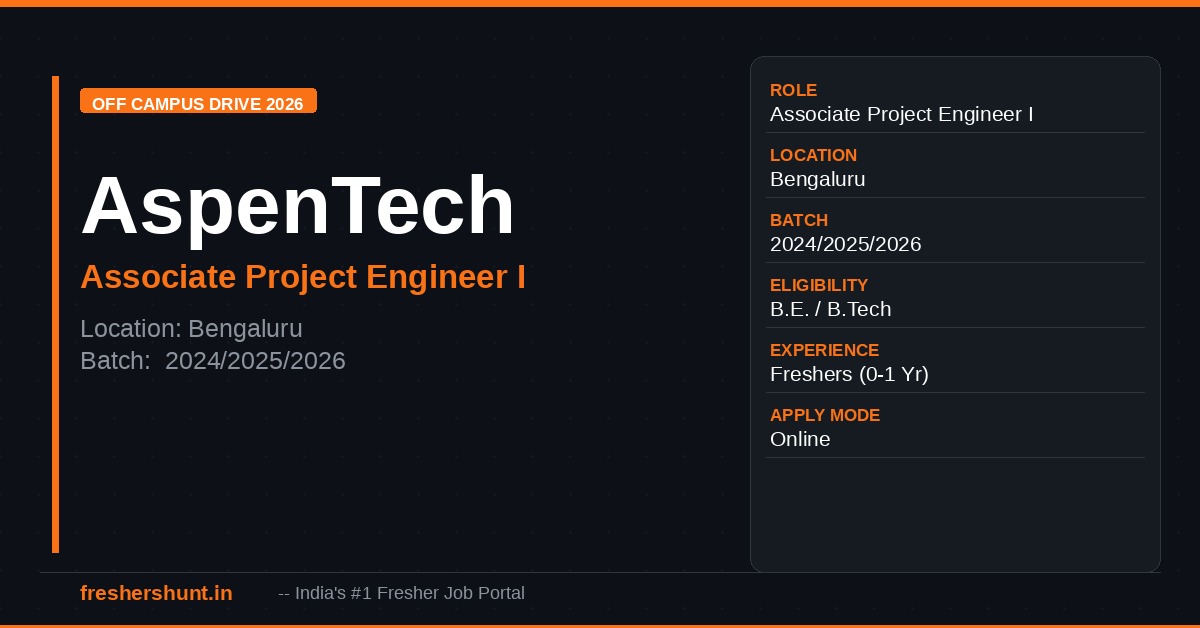AspenTech Off Campus Drive 2026 - AspenTech Off Campus Drive 2026 | Associate Project Engineer I | Bengaluru — Apply Now