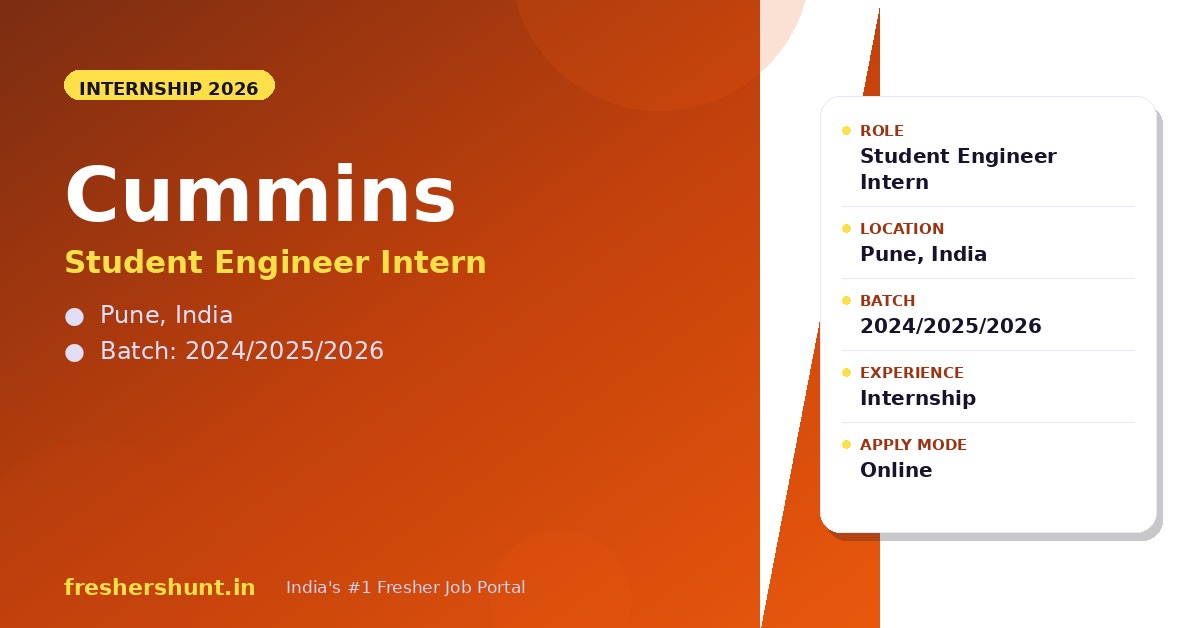Cummins Off Campus Drive 2026 - Cummins Off Campus Drive 2026 | Student Engineer Intern | Pune — Apply Now