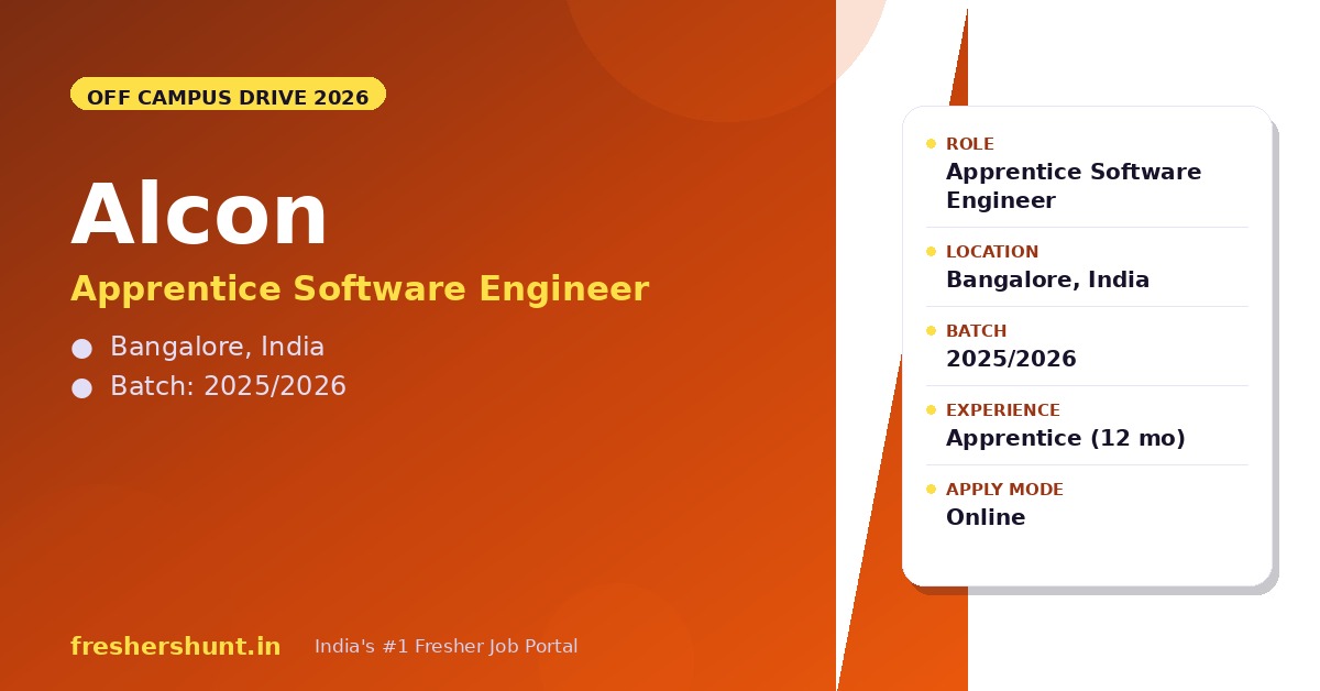 Alcon Off Campus Drive 2026 - Alcon Apprentice Software Engineer 2026 | Bangalore — Apply Now