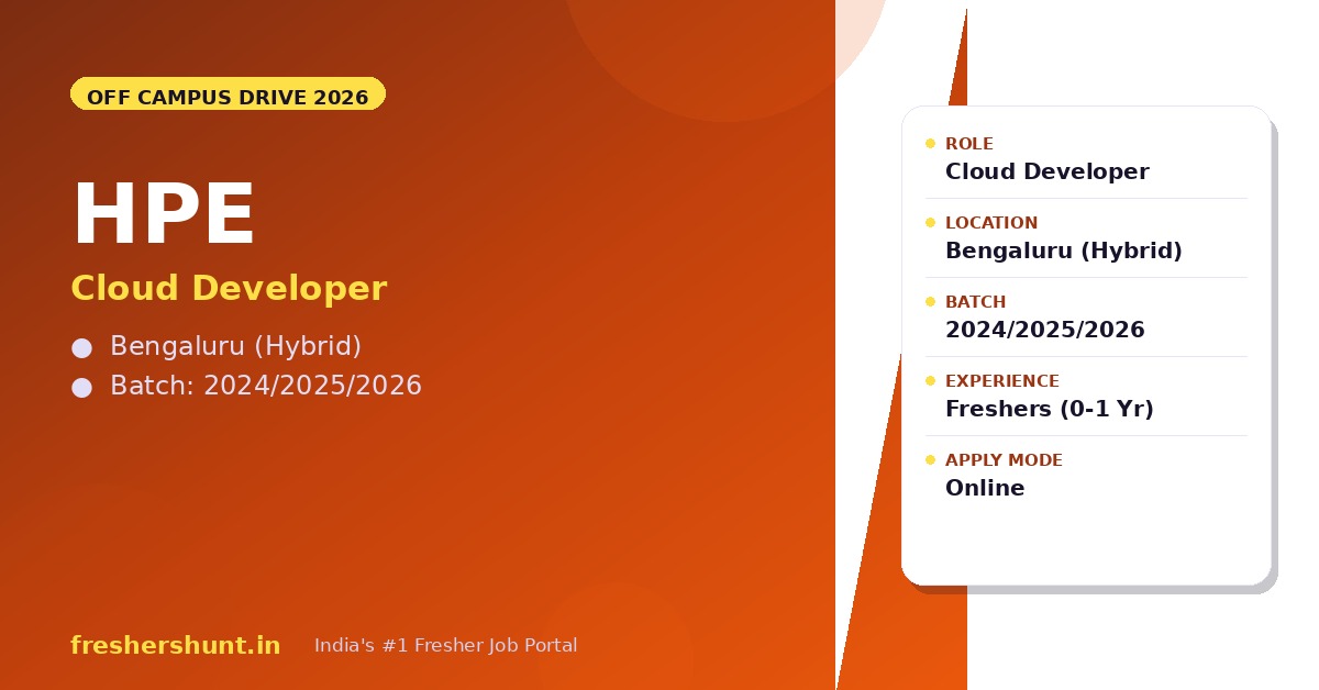 HPE (Hewlett Packard Enterprise) Off Campus Drive 2026 - HPE Off Campus Drive 2026 | Cloud Developer | Bengaluru — Apply Now