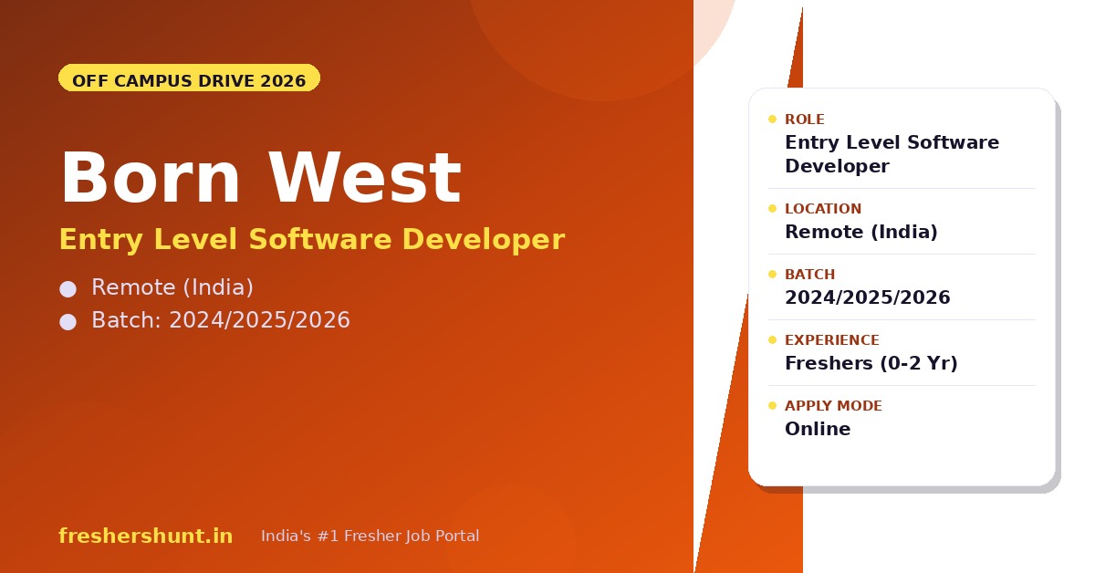 Born West (Bornwest Private Limited) Off Campus Drive 2026 - Born West Off Campus Drive 2026 | Entry Level Software Developer | Remote — Apply Now