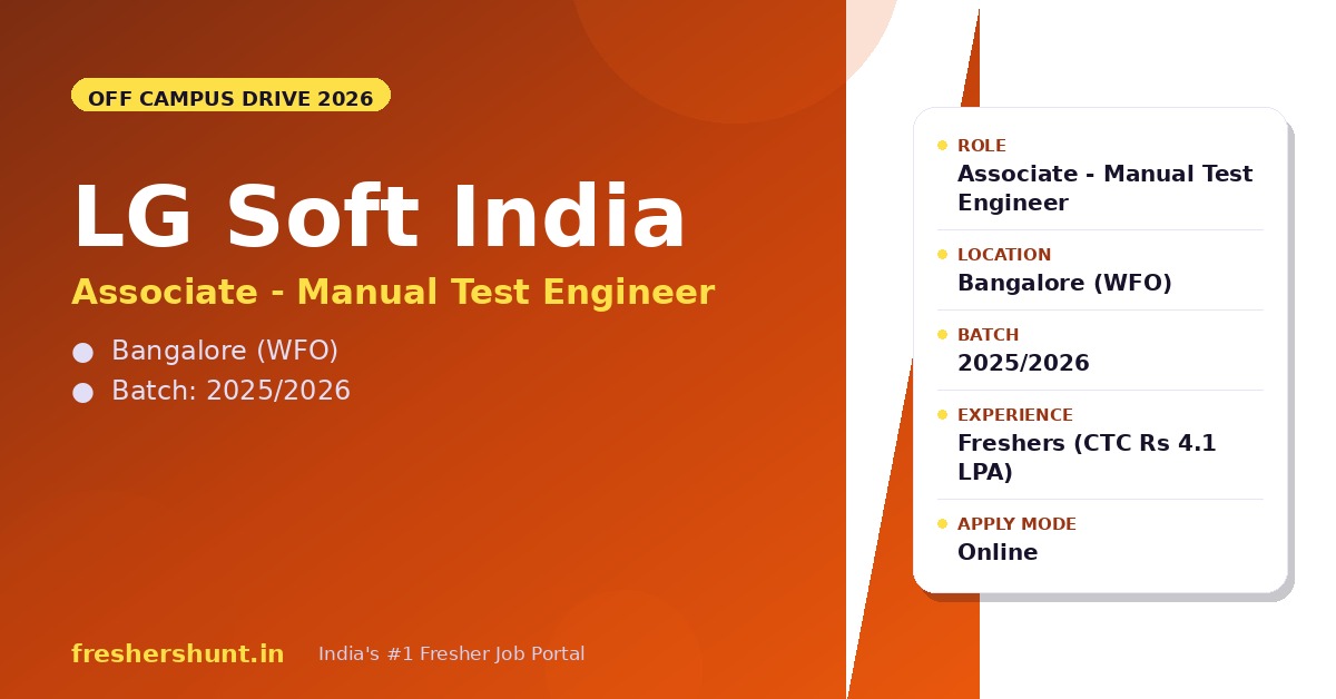 LG Soft India Off Campus Drive 2026 - LG Soft India Off Campus Drive 2026 | Associate Manual Test Engineer | Bangalore — Apply Now