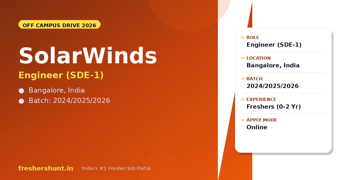 SolarWinds Off Campus Drive 2026 - SolarWinds Off Campus Drive 2026 | Engineer SDE-1 | Bangalore — Apply Now