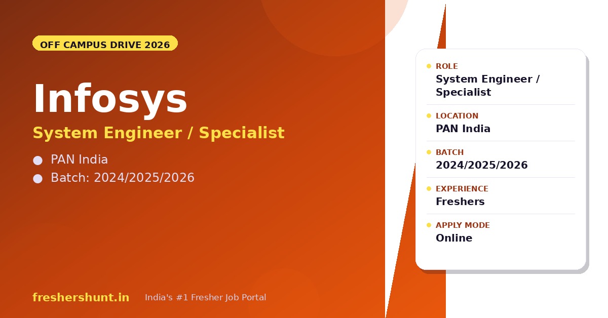 Infosys Off Campus Drive 2026 - Infosys System Engineer 2026 | Specialist Programmer | PAN India — Apply Now