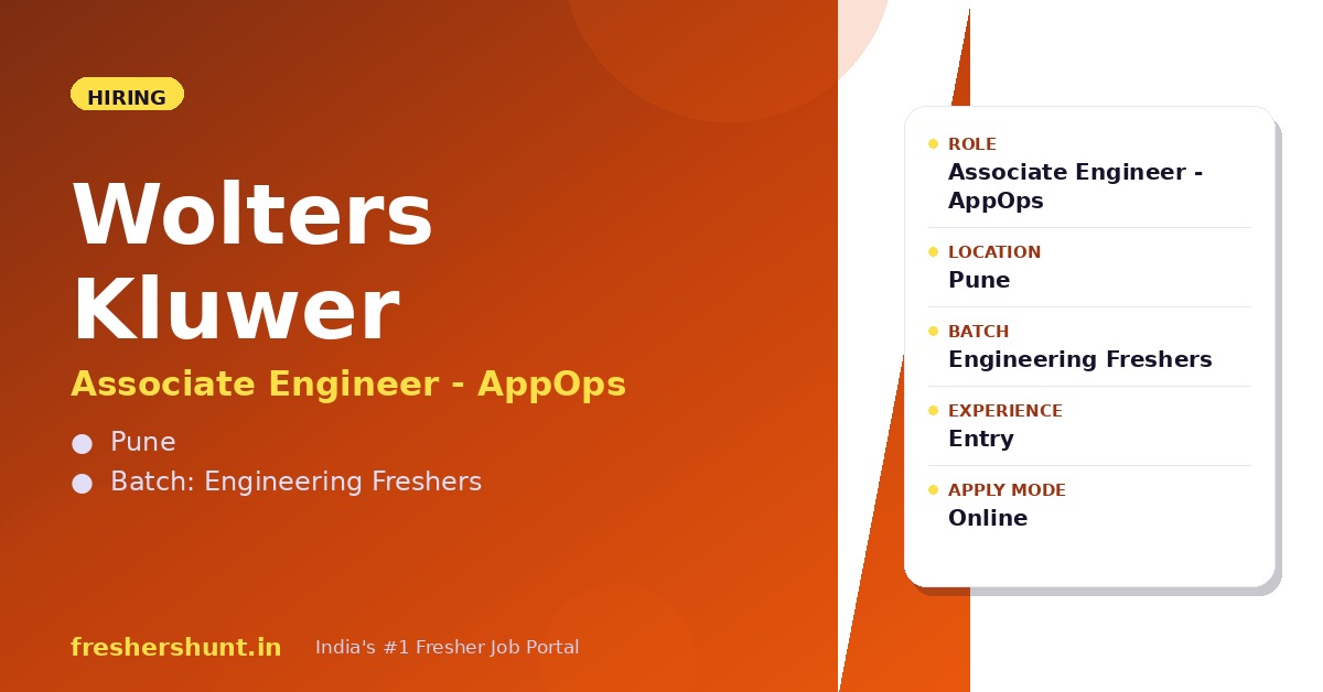 Wolters Kluwer Off Campus Drive 2026 - Wolters Kluwer Associate Engineer 2026 | AppOps | Pune — Apply Now
