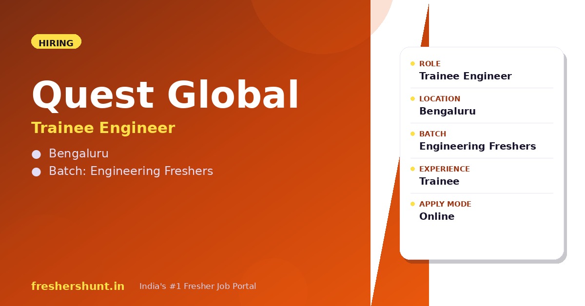 Quest Global Off Campus Drive 2026 - Quest Global Trainee Engineer 2026 | Freshers | Bengaluru — Apply Now