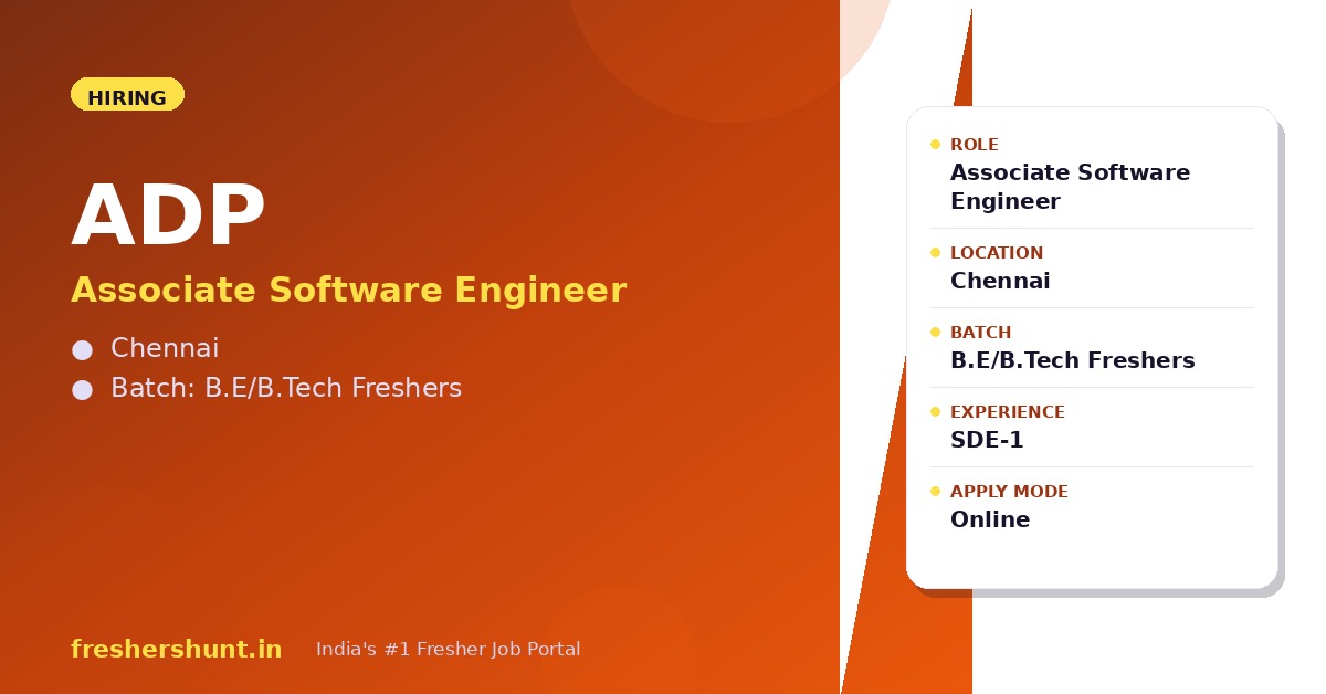 ADP Off Campus Drive 2026 - ADP Associate Software Engineer 2026 | Chennai | Freshers — Apply Now