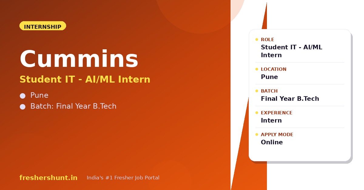 Cummins Off Campus Drive 2026 - Cummins Student IT 2026 | AI / ML Intern | Pune — Apply Now