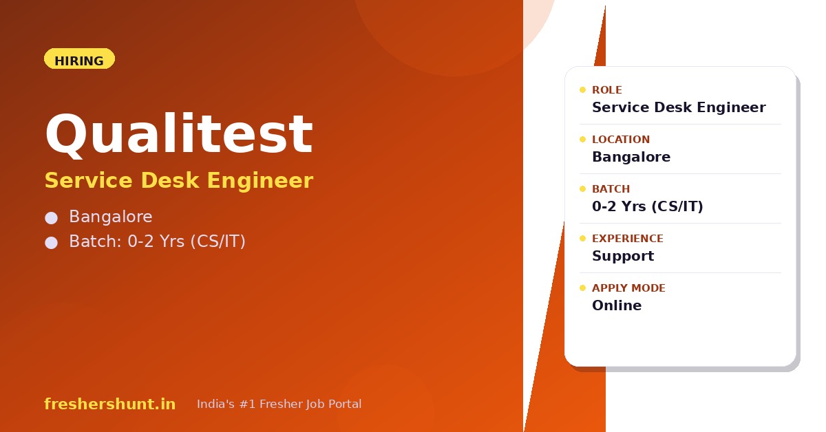 Qualitest Off Campus Drive 2026 - Qualitest Service Desk 2026 | Desktop Support | Bangalore — Apply Now
