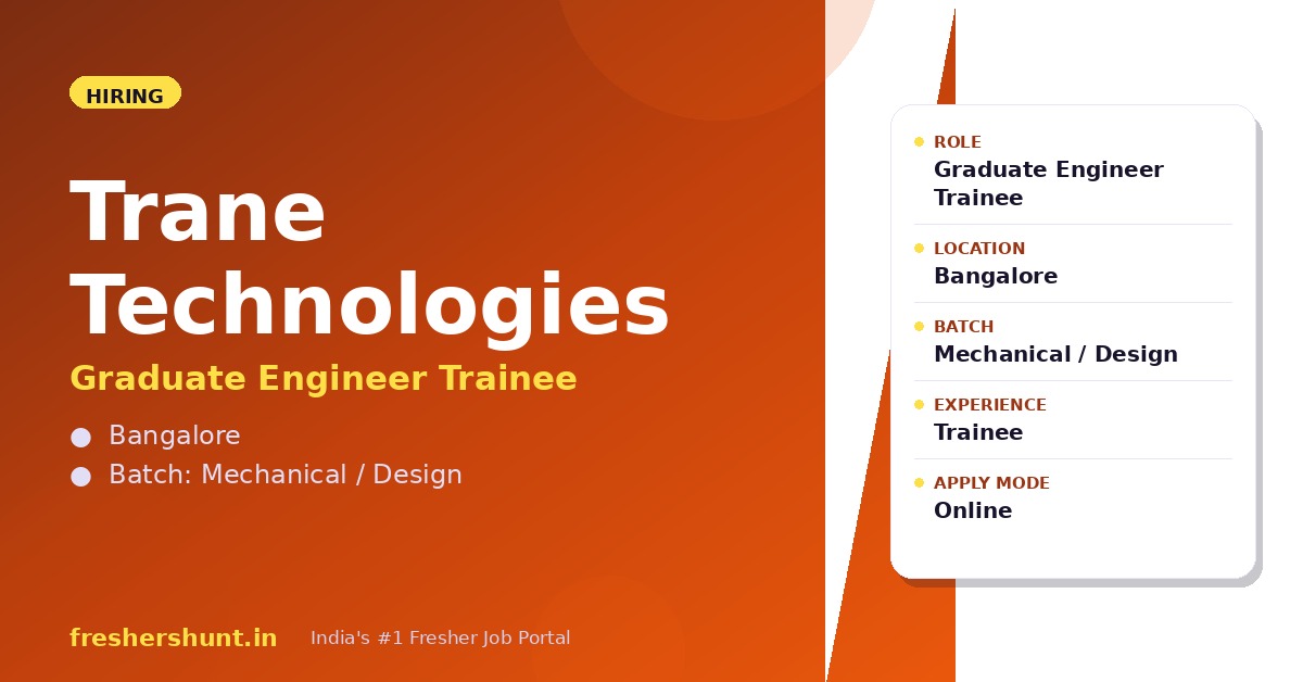 Trane Technologies Off Campus Drive 2026 - Trane Graduate Engineer Trainee 2026 | Mechanical / Design | Bangalore — Apply Now