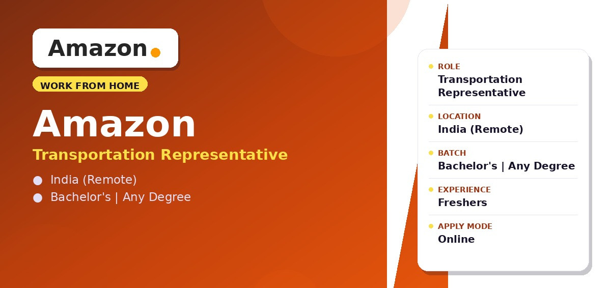 Amazon Off Campus Drive 2026 - Amazon Transportation Representative 2026 | Work From Home | India — Apply Now