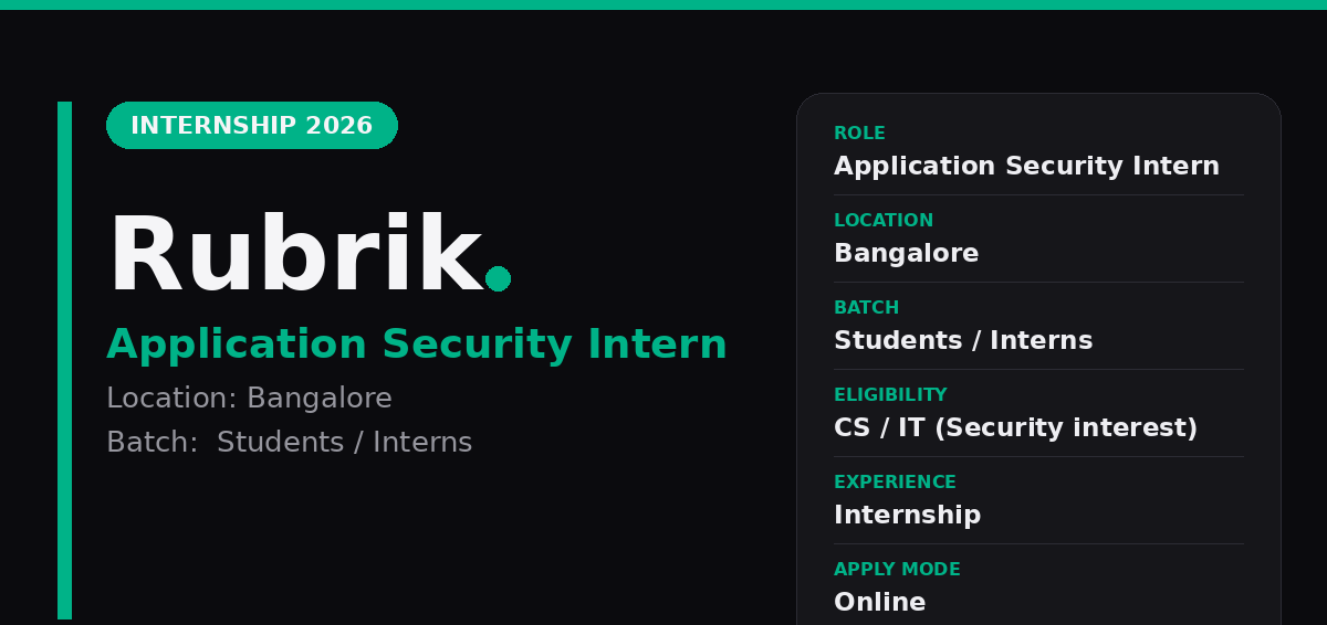 Rubrik Off Campus Drive 2026 - Rubrik Application Security Internship 2026 | Bangalore — Apply Now