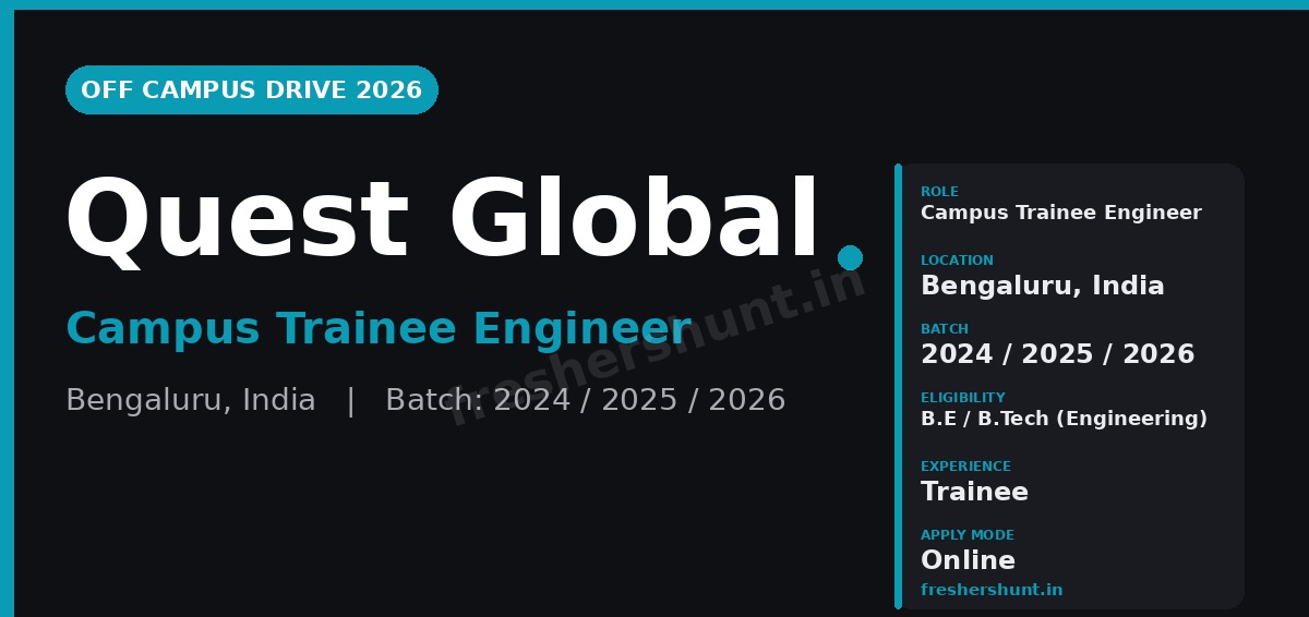 Quest Global Off Campus Drive 2026 - Quest Global Off Campus Drive 2026 | Campus Trainee Engineer | Bengaluru — Apply Now