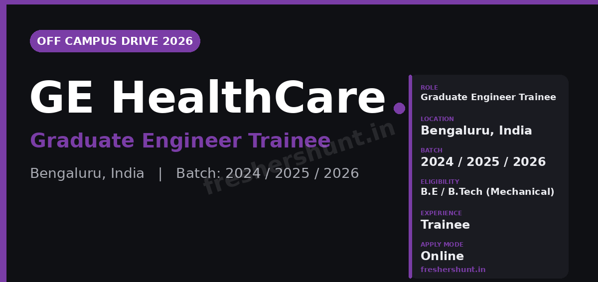GE HealthCare Off Campus Drive 2026 - GE Healthcare Graduate Engineer Trainee 2026 | Mechanical | Bengaluru — Apply Now