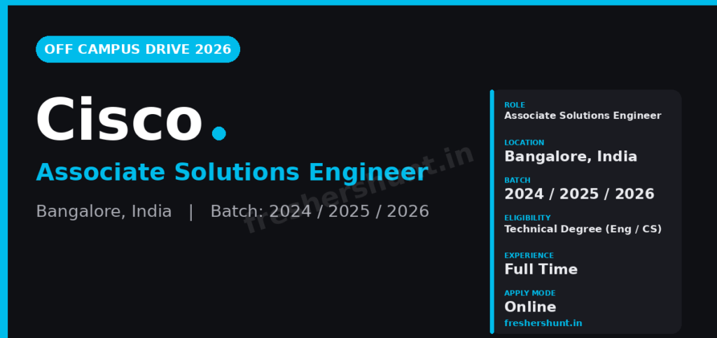 Cisco Off Campus Drive 2026 - Cisco Associate Solutions Engineer 2026 | Full Time | Bangalore — Apply Now