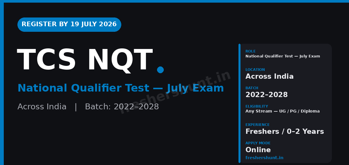 TCS Off Campus Drive 2026 - TCS NQT 2026 | National Qualifier Test Registration | Exam Date & Salary — Apply Now