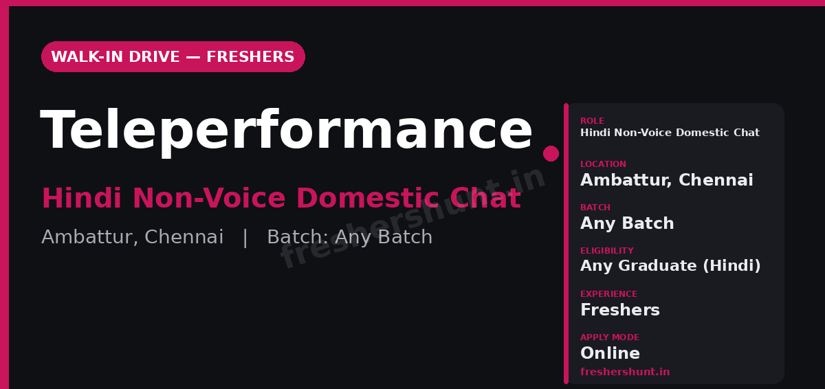 Teleperformance Off Campus Drive 2026 - Teleperformance Walk-in Drive 2026 | Hindi Non-Voice Chat | Ambattur, Chennai — Direct Walk-in