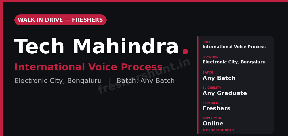 Tech Mahindra Off Campus Drive 2026 - Tech Mahindra Walk-in Drive 2026 | International Voice | Electronic City, Bengaluru — Direct Walk-in