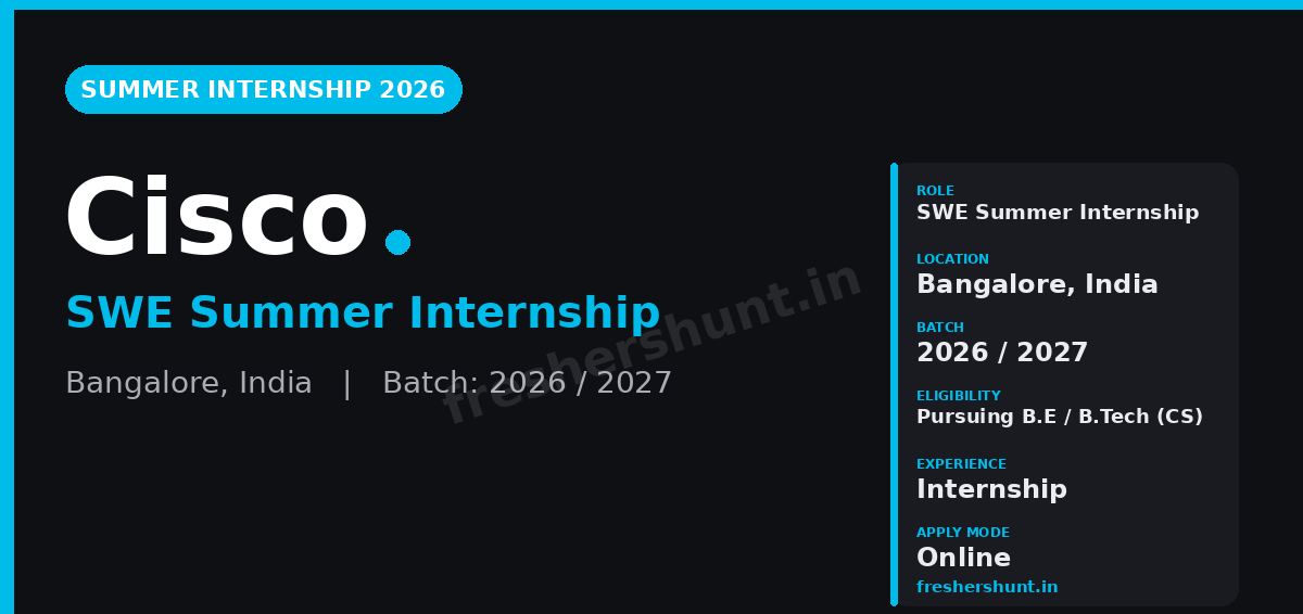 Cisco Off Campus Drive 2026 - Cisco Summer Internship 2026 | Software Engineer Intern | Bangalore — Apply Now