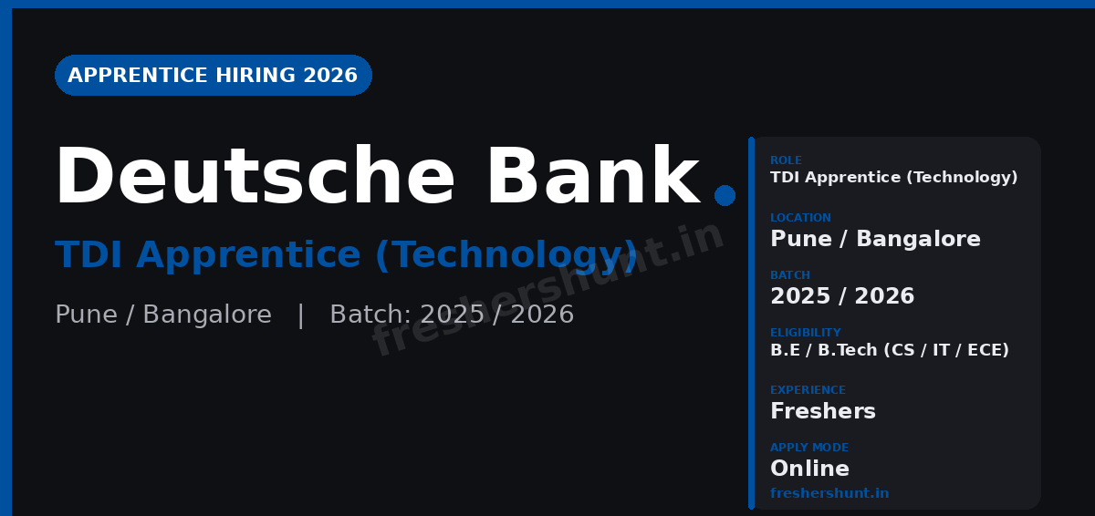 Deutsche Bank Off Campus Drive 2026 - Deutsche Bank Off Campus Drive 2026 | TDI Apprentice | Pune / Bangalore — Apply Now