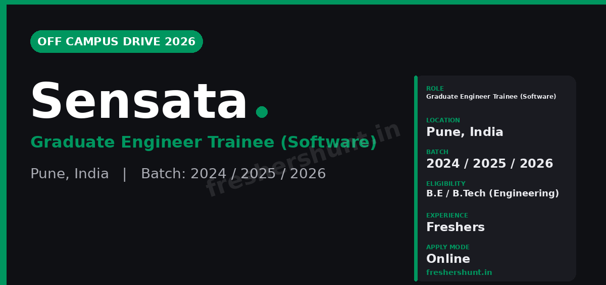 Sensata Technologies Off Campus Drive 2026 - Sensata Off Campus Drive 2026 | Graduate Engineer Trainee | Pune — Apply Now