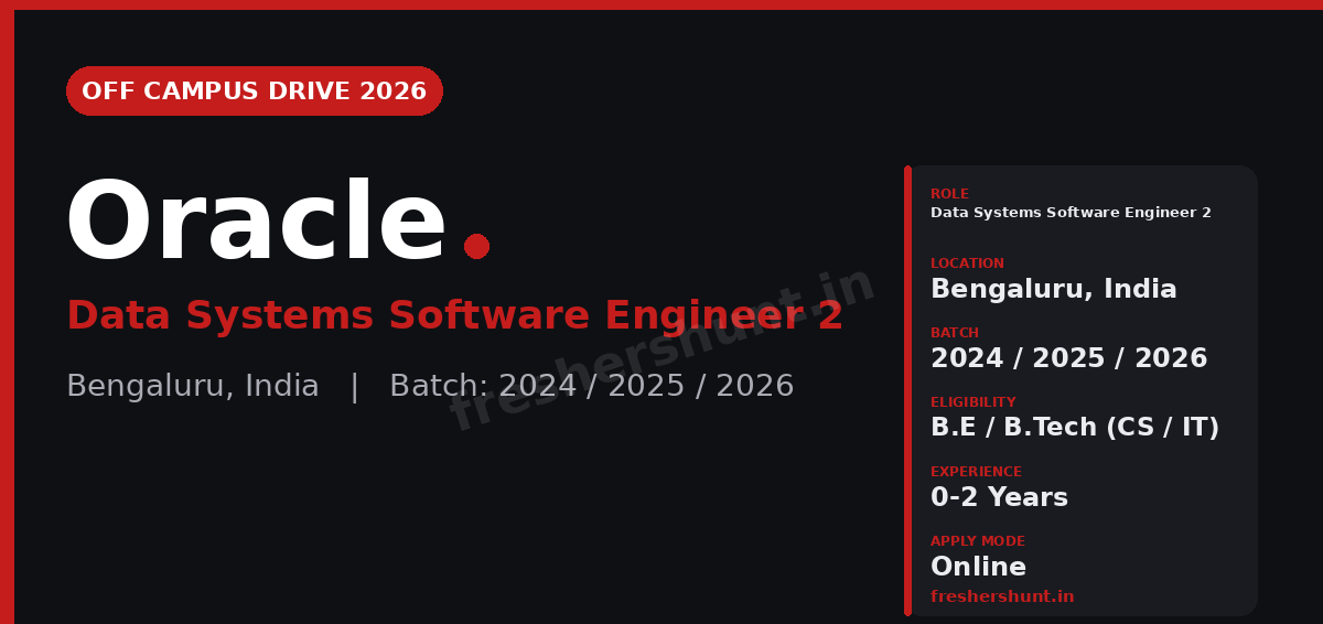 Oracle Off Campus Drive 2026 - Oracle Software Engineer 2026 | Data Systems Software Engineer 2 | Bengaluru — Apply Now
