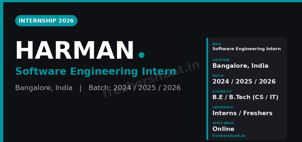 HARMAN Software Off Campus Drive 2026 - HARMAN Software Internship 2026 | Software Engineering Intern | Bangalore — Apply Now