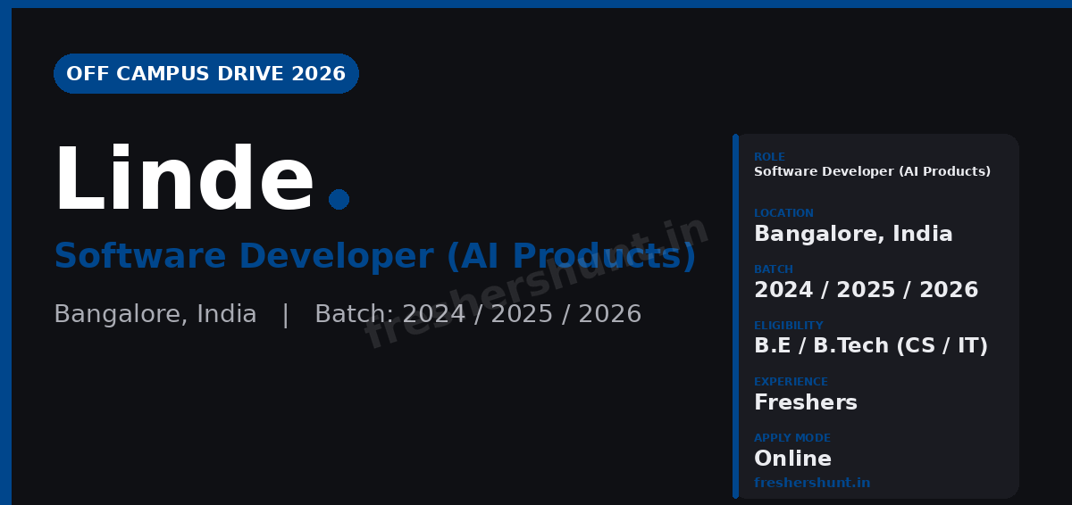 Linde Off Campus Drive 2026 - Linde Off Campus Drive 2026 | Software Developer (AI Products) | Bangalore — Apply Now