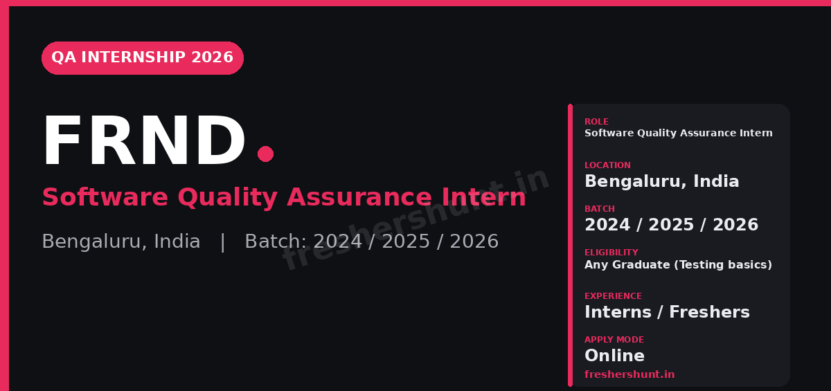 FRND QA Off Campus Drive 2026 - FRND QA Internship 2026 | Software Quality Assurance Intern | Bengaluru — Apply Now