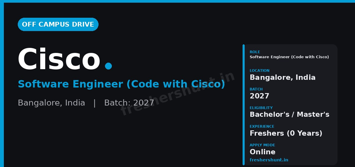 Cisco Off Campus Drive 2026 - Cisco Software Engineer 2026 | Code with Cisco | Bangalore — Apply Now