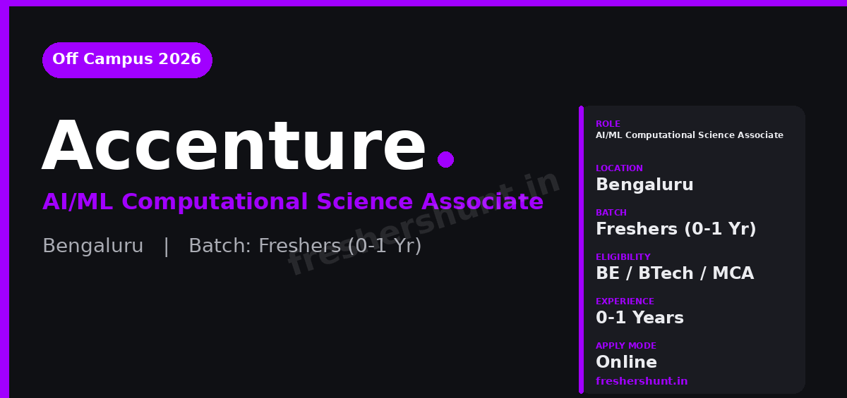 Accenture Off Campus Drive 2026 - Accenture Off Campus Drive 2026 | AI/ML Computational Science Associate | Bengaluru — Apply Now