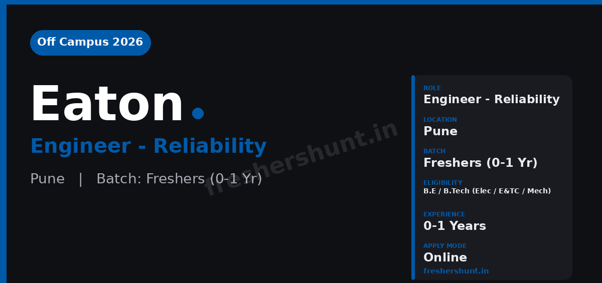 Eaton Off Campus Drive 2026 - Eaton Off Campus Drive 2026 | Engineer – Reliability | Pune — Apply Now