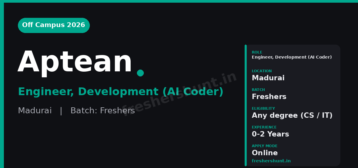 Aptean Off Campus Drive 2026 - Aptean Off Campus Drive 2026 | Engineer, Development (AI Coder) | Madurai — Apply Now